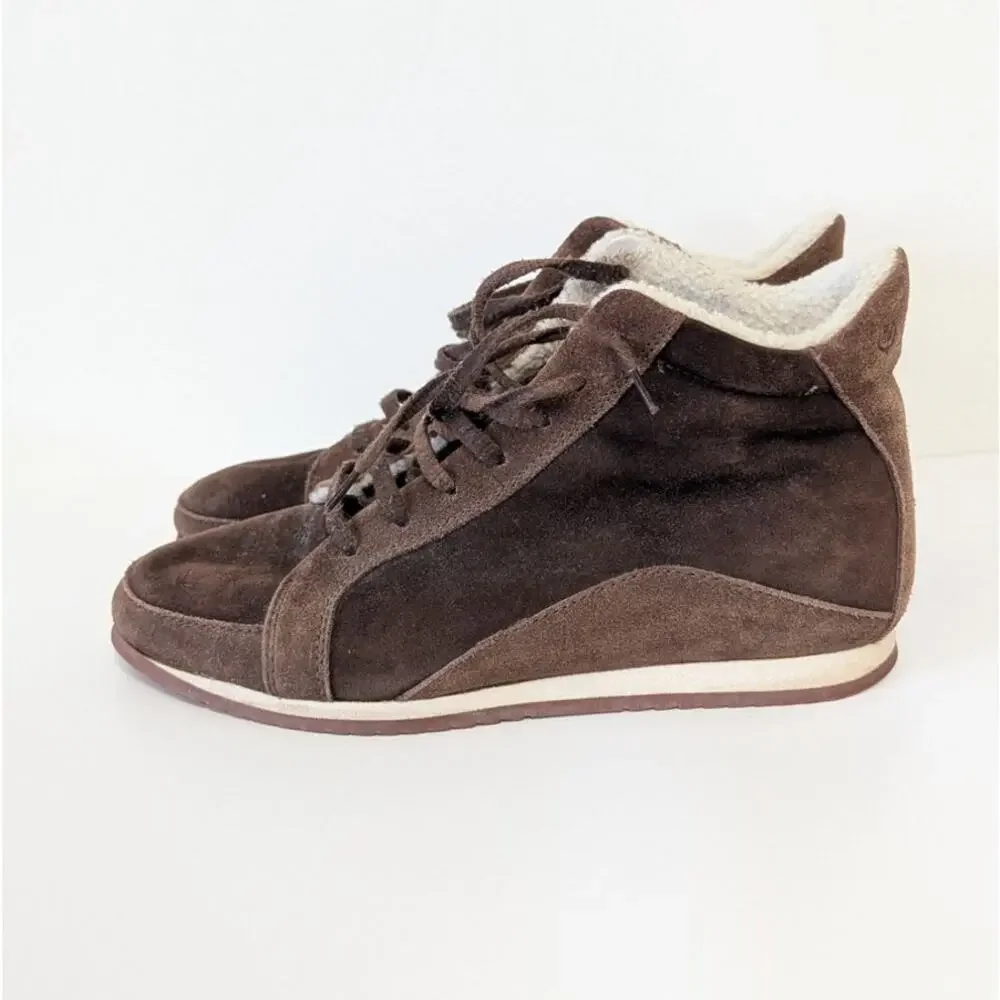 Loro Piana Suede Wedge Sneakers Boots Womens EU39.5/US8 Brown High Top Lace Up